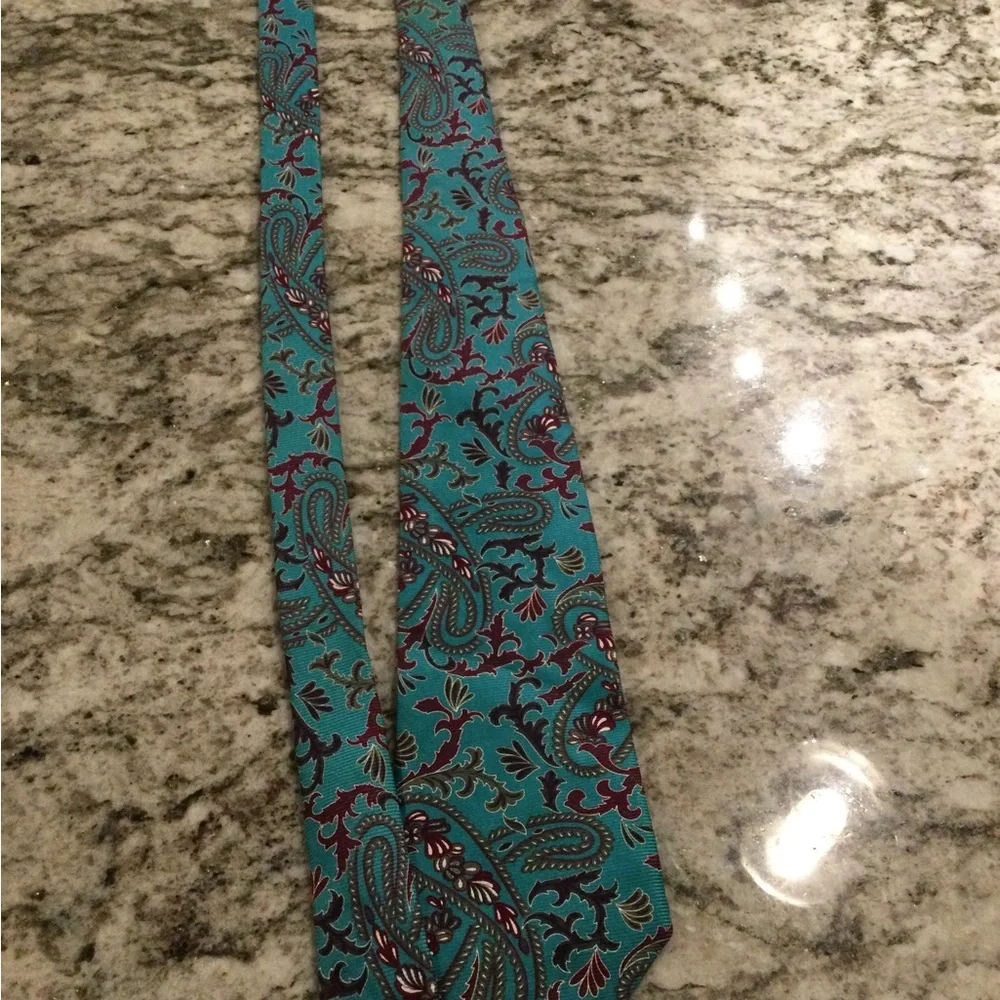 Dior Teal Paisley Tie with Burgundy and Olive Accents